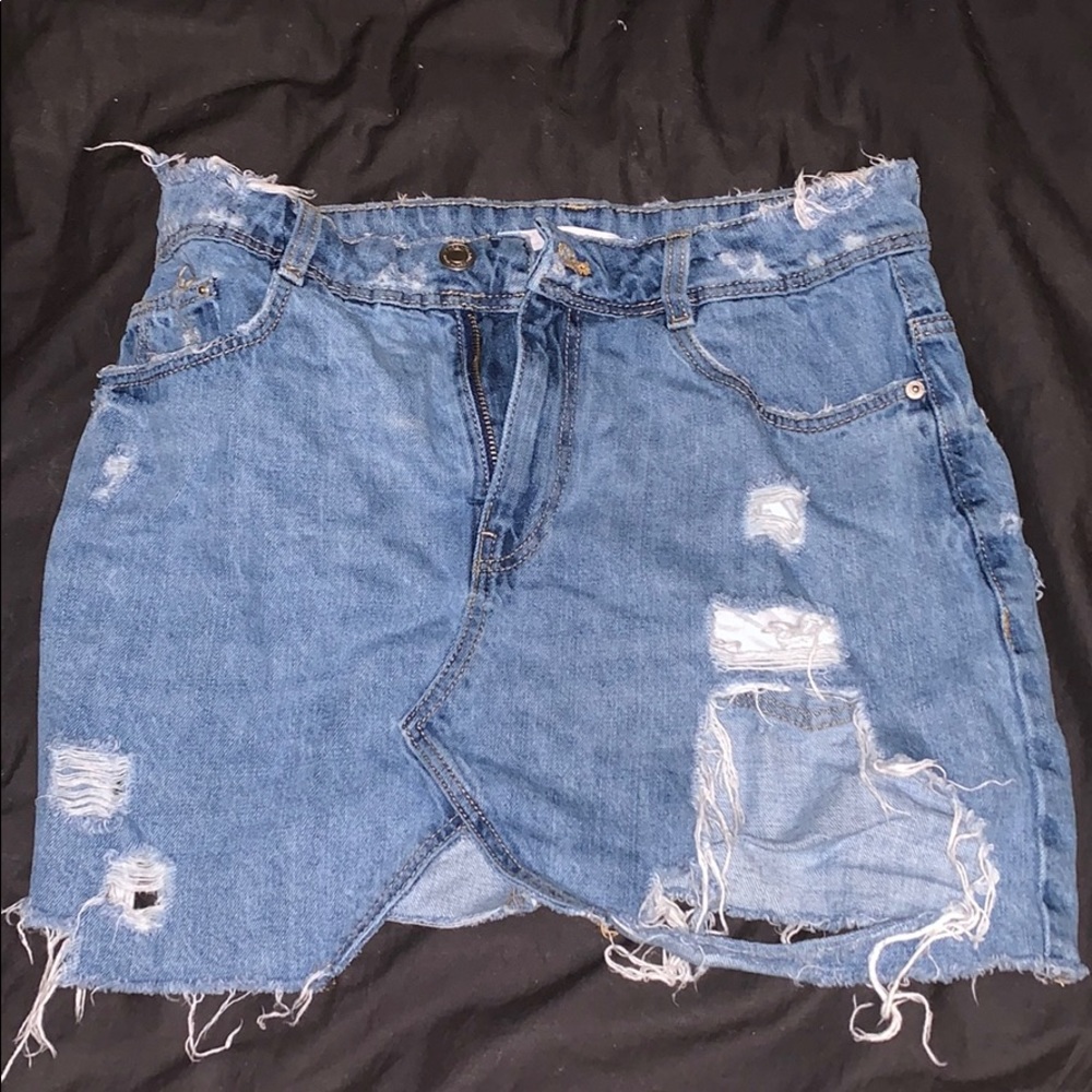 Distressed Denim Skirt
